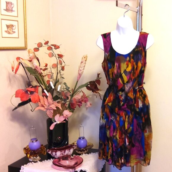 NWT SIMON CHANG Women's Unique Designed Ruffle Lined Summer Dress 12 - Picture 2 of 10